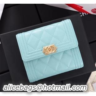 Popular Chanel Calfskin Leather & Gold-Tone Metal A80734 sky blue