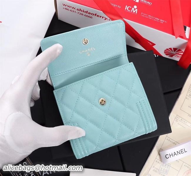 Popular Chanel Calfskin Leather & Gold-Tone Metal A80734 sky blue