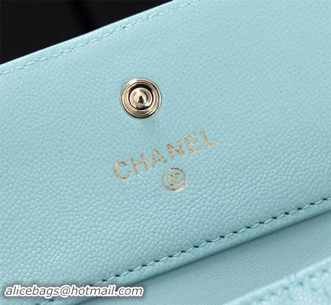 Popular Chanel Calfskin Leather & Gold-Tone Metal A80734 sky blue