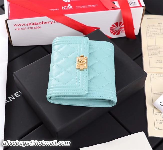 Popular Chanel Calfskin Leather & Gold-Tone Metal A80734 sky blue