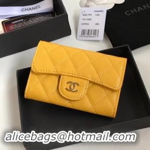 Luxury Hot Chanel card holder Calfskin & Gold-Tone Metal A80799 yellow