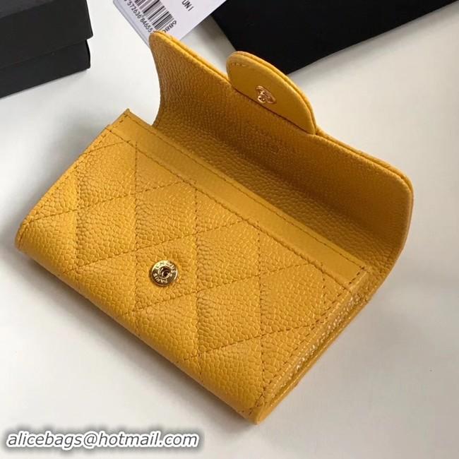 Luxury Hot Chanel card holder Calfskin & Gold-Tone Metal A80799 yellow