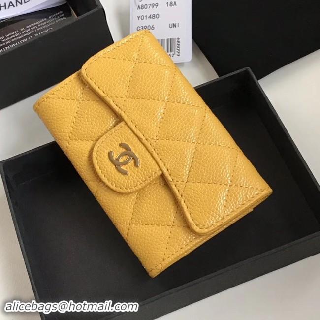 Luxury Hot Chanel card holder Calfskin & Gold-Tone Metal A80799 yellow