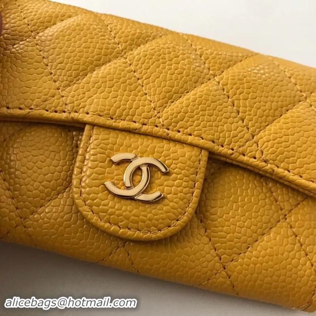 Luxury Hot Chanel card holder Calfskin & Gold-Tone Metal A80799 yellow