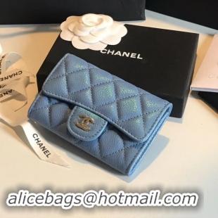 Top Quality Chanel card holder Calfskin & Gold-Tone Metal A80799 blue