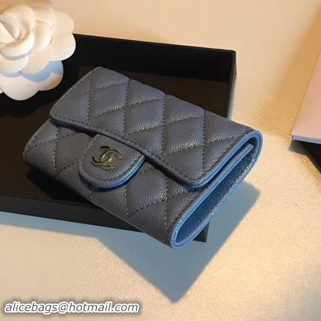 Top Quality Chanel card holder Calfskin & Gold-Tone Metal A80799 blue