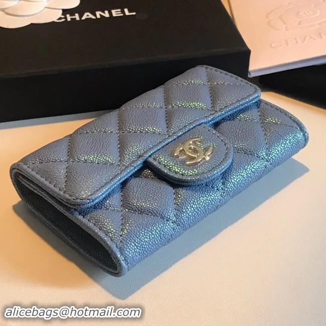 Top Quality Chanel card holder Calfskin & Gold-Tone Metal A80799 blue