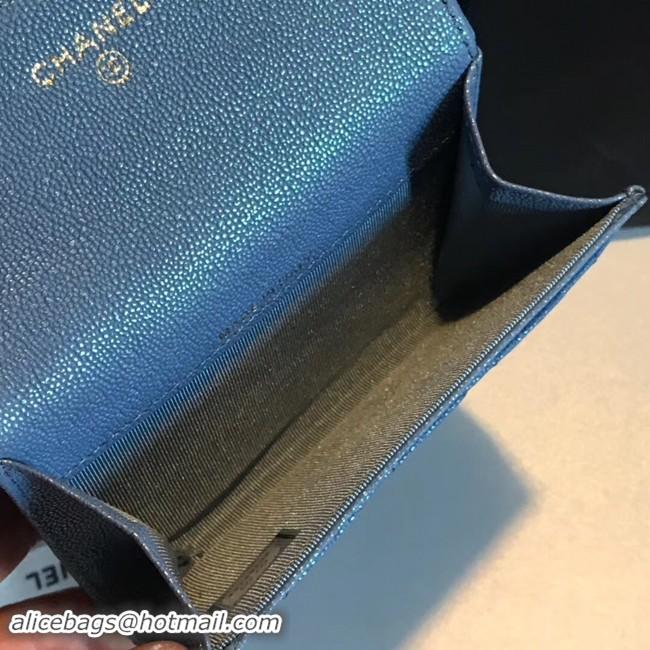 Top Quality Chanel card holder Calfskin & Gold-Tone Metal A80799 blue