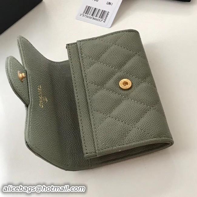 New Style Chanel card holder Calfskin & Gold-Tone Metal A80799 green