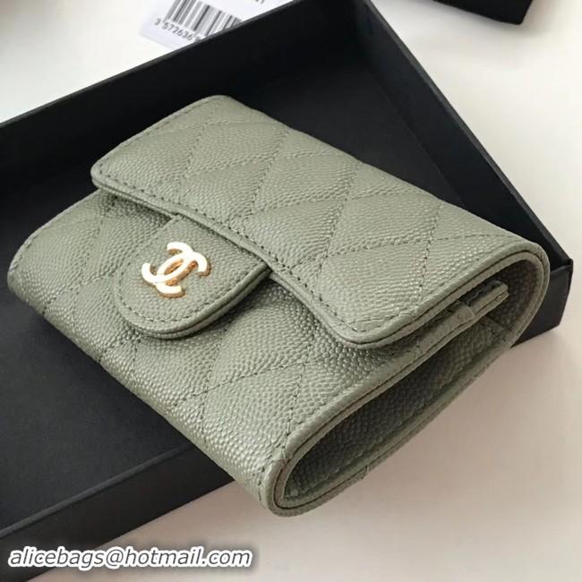 New Style Chanel card holder Calfskin & Gold-Tone Metal A80799 green