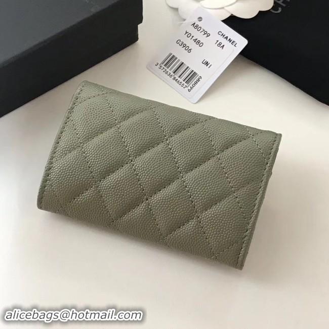 New Style Chanel card holder Calfskin & Gold-Tone Metal A80799 green