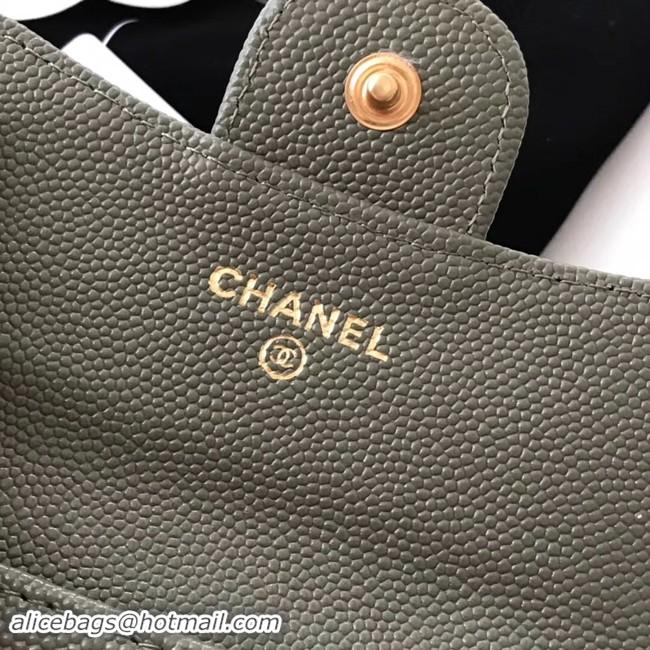 New Style Chanel card holder Calfskin & Gold-Tone Metal A80799 green