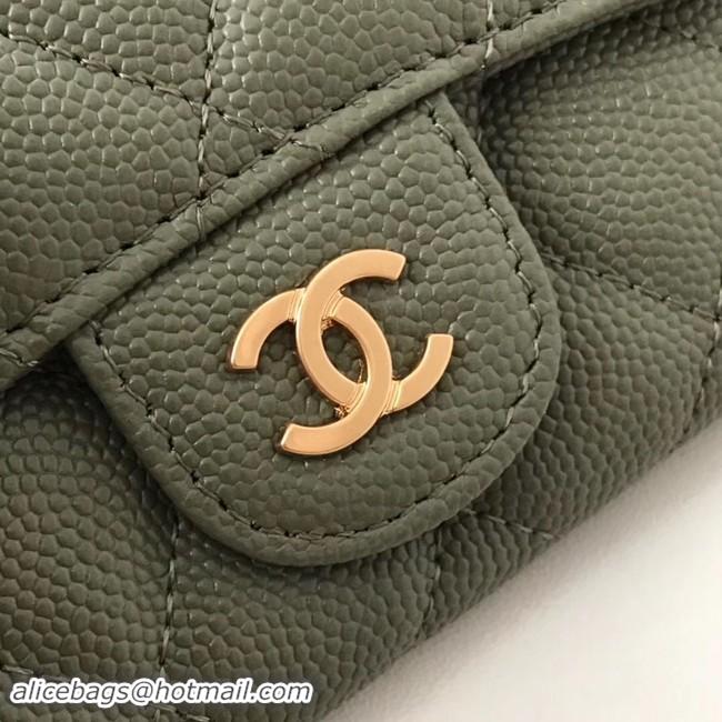 New Style Chanel card holder Calfskin & Gold-Tone Metal A80799 green