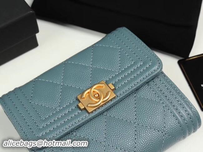 Luxury Quality Chanel Calfskin Leather & Gold-Tone Metal A80734 light blue