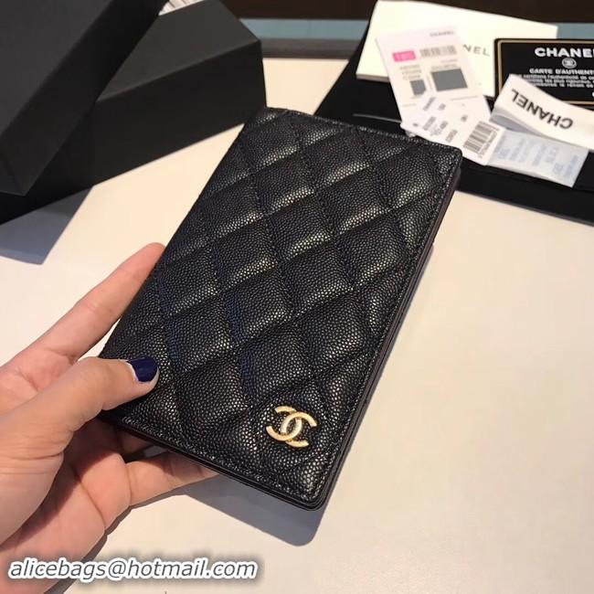 Classic Chanel Calfskin Leather & Gold-Tone Metal Wallet A80385 Black