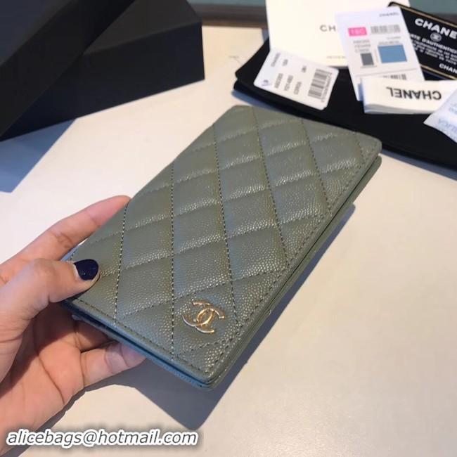 Classic Hot Chanel Calfskin Leather & Gold-Tone Metal Wallet A80385 Green