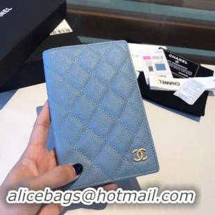 Discount Chanel Calfskin Leather & Gold-Tone Metal Wallet A80385 Light Blue