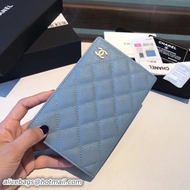 Discount Chanel Calfskin Leather & Gold-Tone Metal Wallet A80385 Light Blue