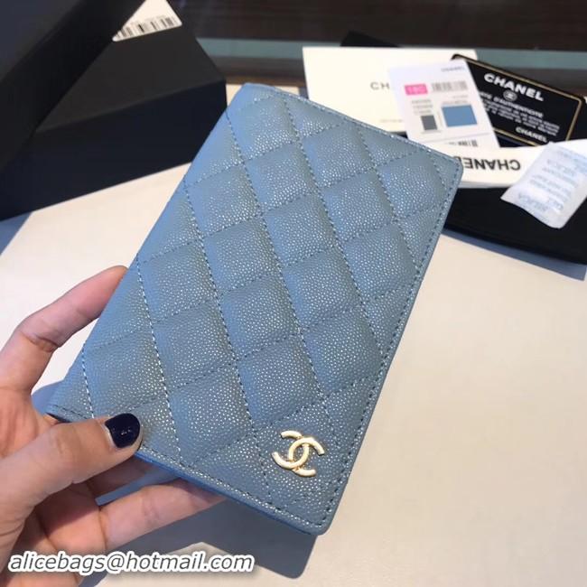 Discount Chanel Calfskin Leather & Gold-Tone Metal Wallet A80385 Light Blue