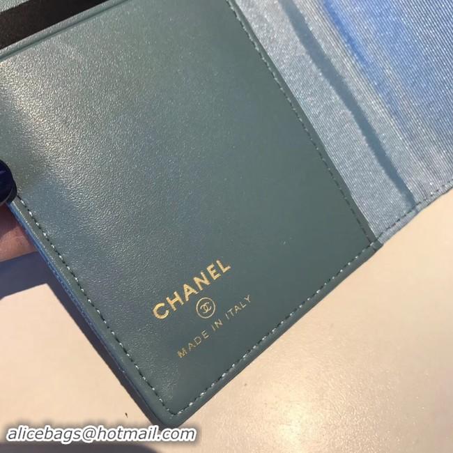 Discount Chanel Calfskin Leather & Gold-Tone Metal Wallet A80385 Light Blue