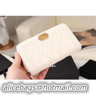 Best Luxury Chanel Calfskin Leather & Gold-Tone Metal Wallet A80566 white