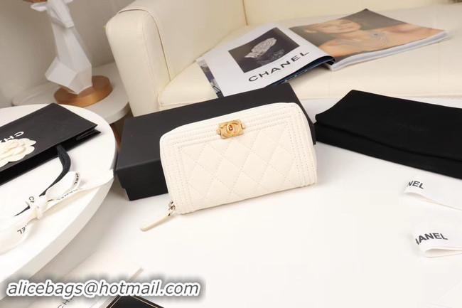 Best Luxury Chanel Calfskin Leather & Gold-Tone Metal Wallet A80566 white