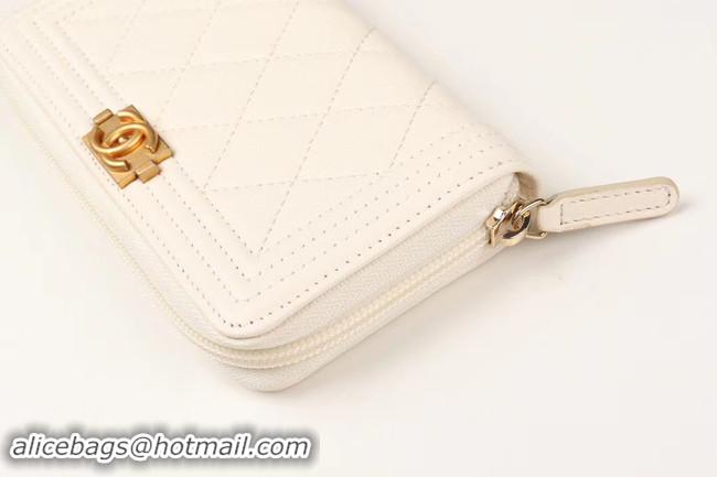 Best Luxury Chanel Calfskin Leather & Gold-Tone Metal Wallet A80566 white