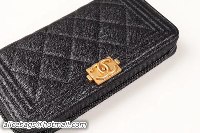 Discount Chanel Calfskin Leather & Gold-Tone Metal Wallet A80566 black