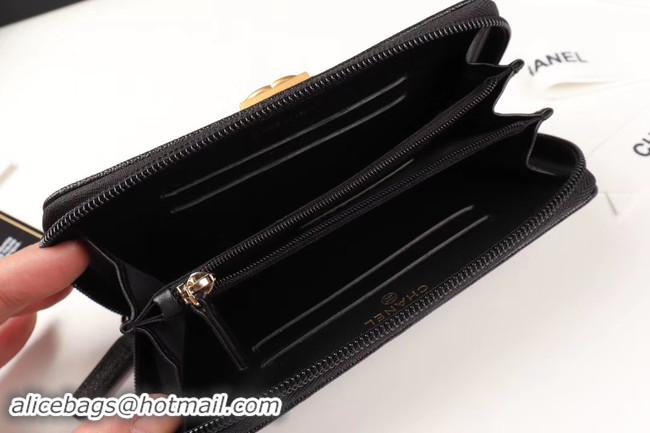 Discount Chanel Calfskin Leather & Gold-Tone Metal Wallet A80566 black