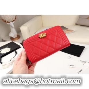 Luxury Chanel Calfskin Leather & Gold-Tone Metal Wallet A80566 red