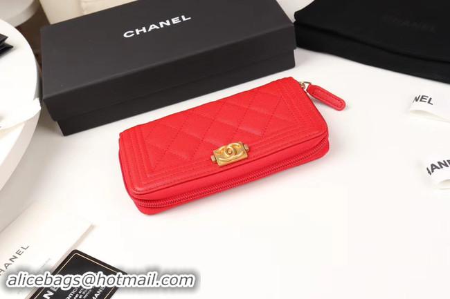 Luxury Chanel Calfskin Leather & Gold-Tone Metal Wallet A80566 red