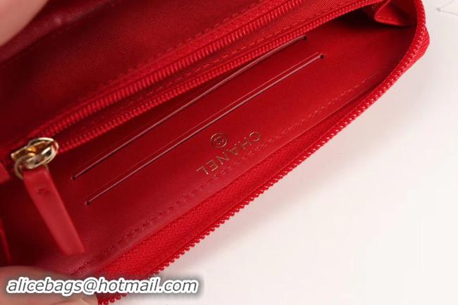 Luxury Chanel Calfskin Leather & Gold-Tone Metal Wallet A80566 red