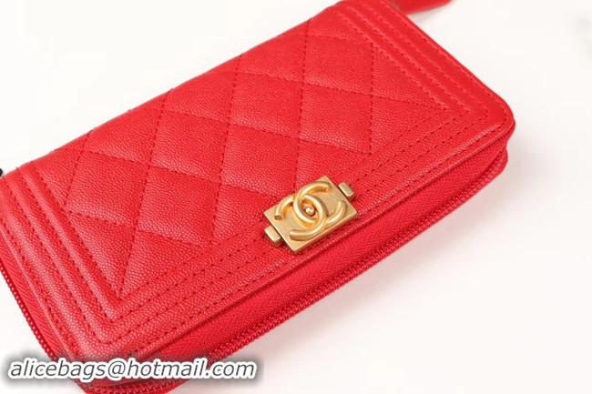 Luxury Chanel Calfskin Leather & Gold-Tone Metal Wallet A80566 red