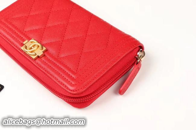 Luxury Chanel Calfskin Leather & Gold-Tone Metal Wallet A80566 red