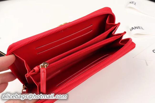 Luxury Chanel Calfskin Leather & Gold-Tone Metal Wallet A80566 red