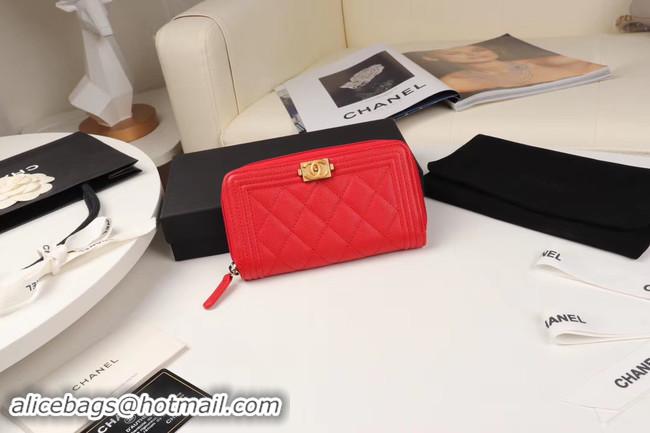 Luxury Chanel Calfskin Leather & Gold-Tone Metal Wallet A80566 red