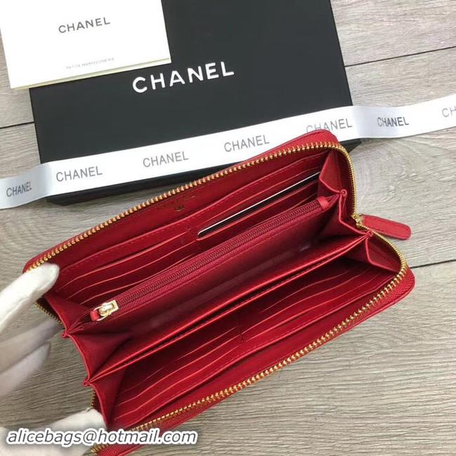 Good Quality Chanel sheepskin & Gold-Tone Metal Wallet A6870 red