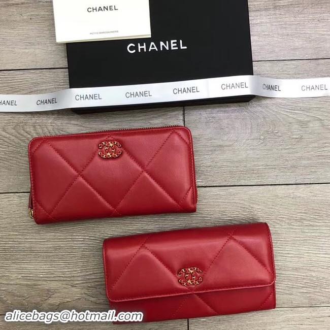 Good Quality Chanel sheepskin & Gold-Tone Metal Wallet A6870 red