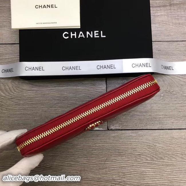 Good Quality Chanel sheepskin & Gold-Tone Metal Wallet A6870 red