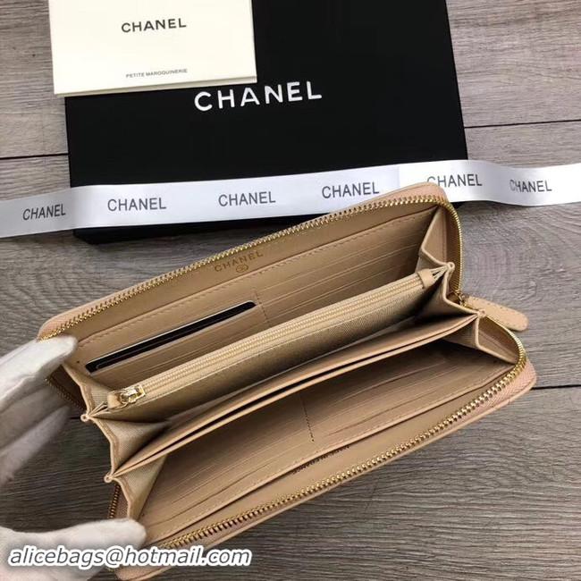 Good Looking Chanel sheepskin & Gold-Tone Metal Wallet A6870 apricot