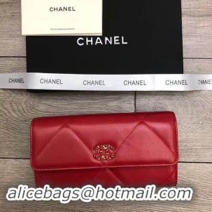 Best Product Chanel sheepskin & Gold-Tone Metal Wallet A6871 red