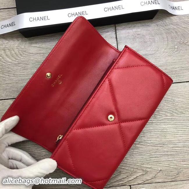 Best Product Chanel sheepskin & Gold-Tone Metal Wallet A6871 red