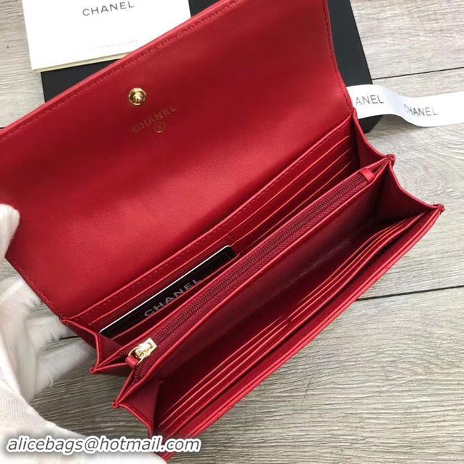 Best Product Chanel sheepskin & Gold-Tone Metal Wallet A6871 red