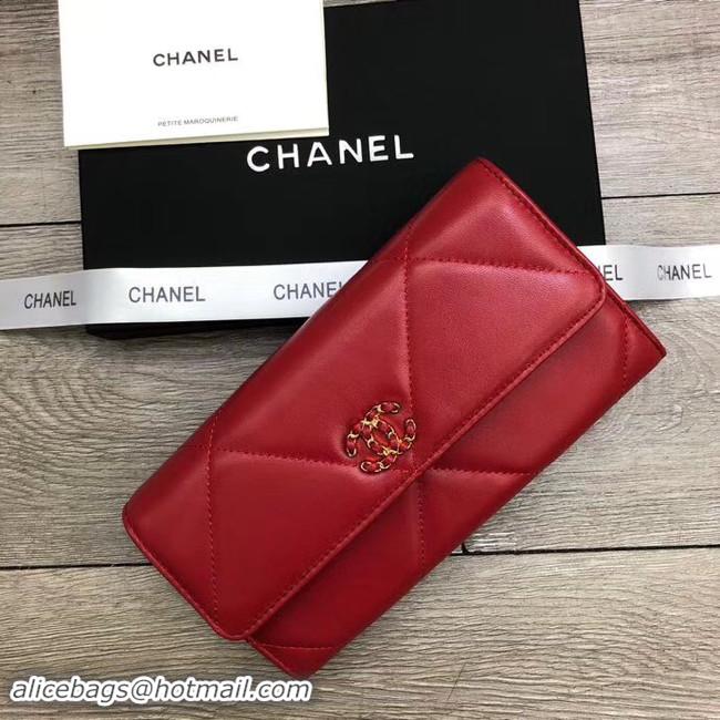 Best Product Chanel sheepskin & Gold-Tone Metal Wallet A6871 red