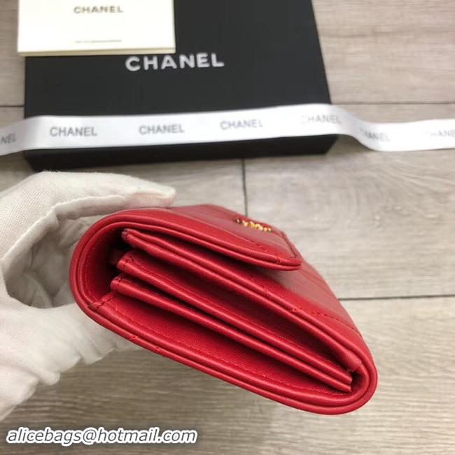 Best Product Chanel sheepskin & Gold-Tone Metal Wallet A6871 red