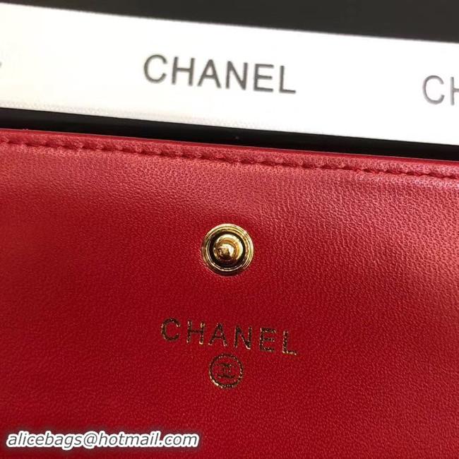 Best Product Chanel sheepskin & Gold-Tone Metal Wallet A6871 red