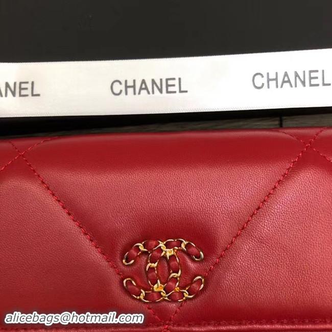 Best Product Chanel sheepskin & Gold-Tone Metal Wallet A6871 red