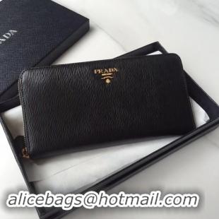 Discount Prada Leather Large Zippy Wallets 1ML505 black