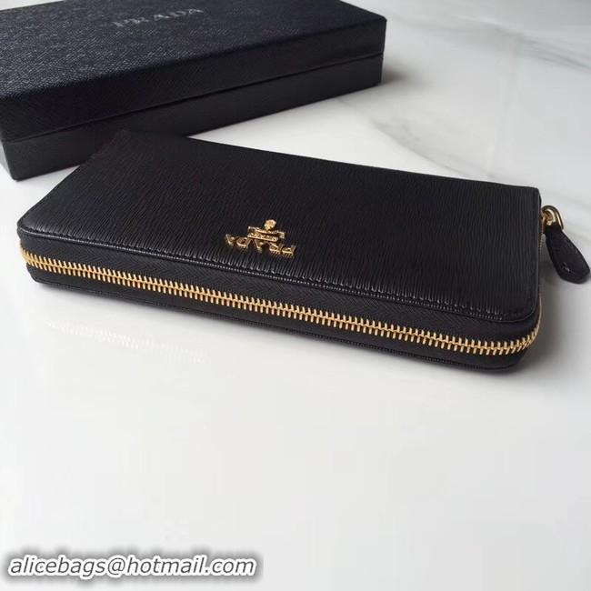 Discount Prada Leather Large Zippy Wallets 1ML505 black