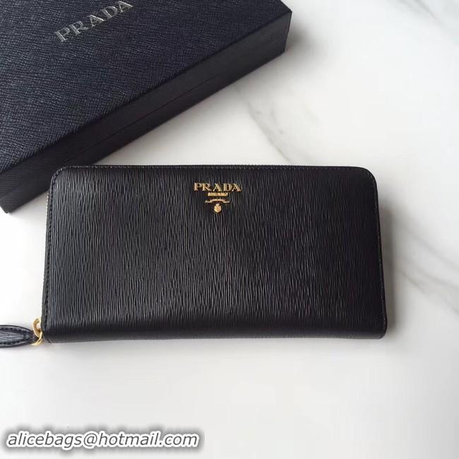 Discount Prada Leather Large Zippy Wallets 1ML505 black